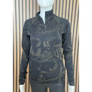 Athleta Momentum Seamless Women's Top Activewear Shirt 1/4 Zip S Black Paisley